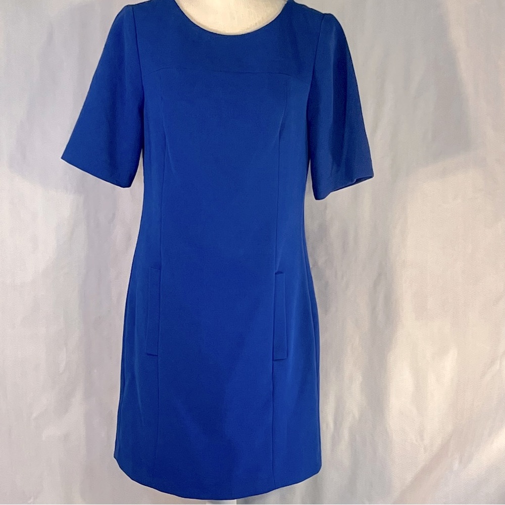 The Limited Royal Blue Short Sleeve Crew Neck Lined Knee  Length Sheath Dress 4